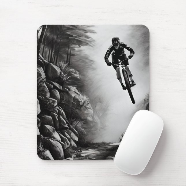 Catching Air - Mountain Bike Digitale Bleistiftski Mousepad (Mit Mouse)