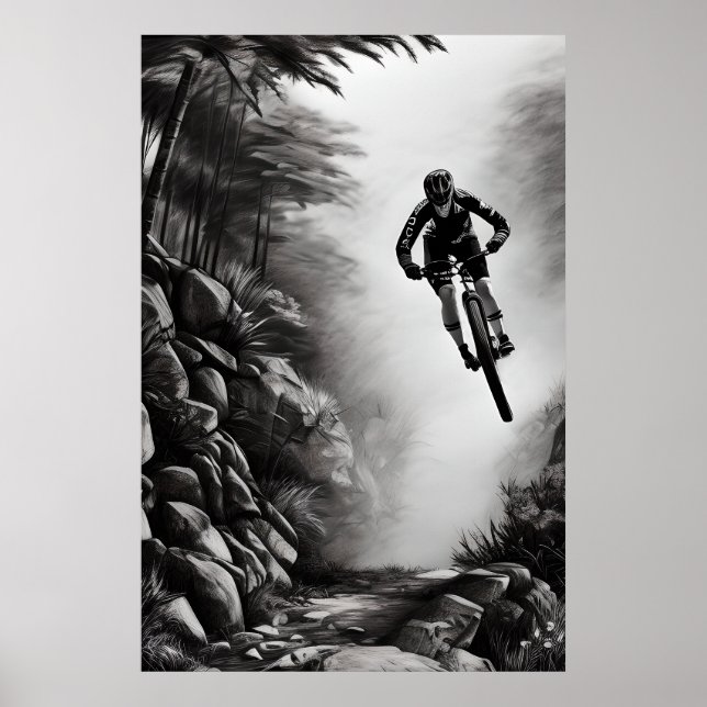 Catching Air - Mountain Bike Digitale Bleistiftski Poster (Vorne)