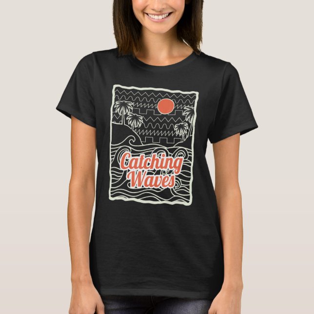 Catching Waves Retro Synthwave Wellenform 80er Syn T-Shirt (Vorderseite)