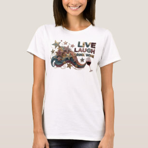 Catchy Pink LIVE LAUGH DRINK WINE Tragbare Kunst T-Shirt
