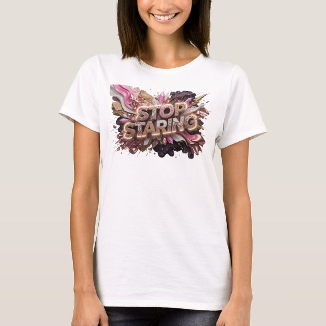 Catchy Red STOP STARING Statement T-Shirt (Vorderseite)
