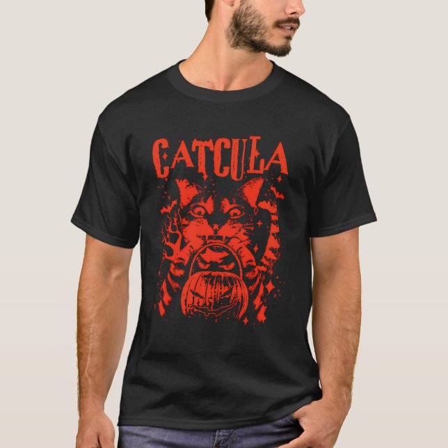Catcula Funny Cat Vampire Dracula Halloween T-Shirt (Vorderseite)
