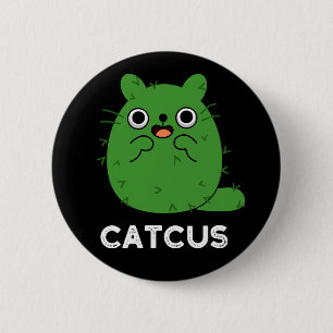 Catcus Funny Cat Cactus Pun Dark BG Button