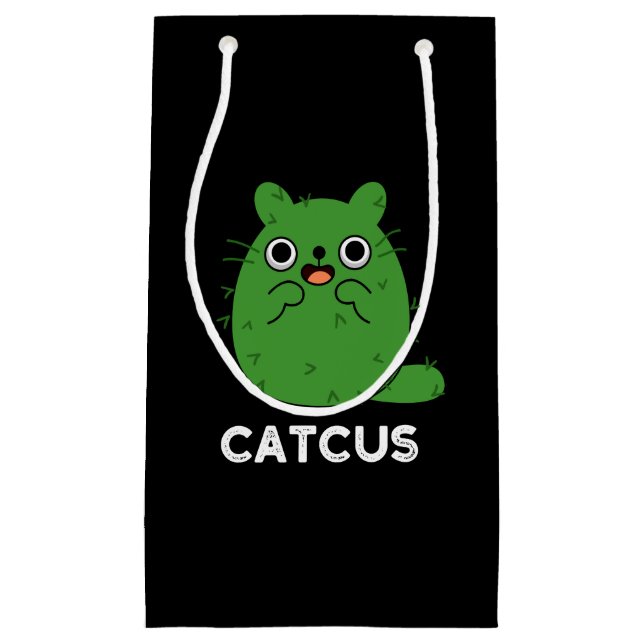 Catcus Funny Cat Cactus Pun Dark BG Kleine Geschenktüte (Vorderseite)