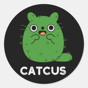 Catcus Funny Cat Cactus Pun Dark BG Runder Aufkleber