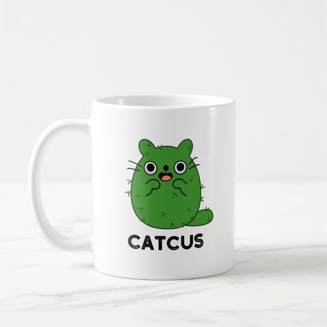 Catcus Funny Cat Cactus Pun Kaffeetasse (Links)