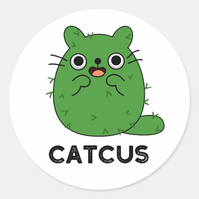 Catcus Funny Cat Cactus Pun Runder Aufkleber (Vorderseite)