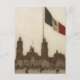 Catedral en el Zocalo del DF con la Bandera 12 Postkarte