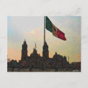 Catedral en el Zocalo del DF con la Bandera 2.jpg Postkarte