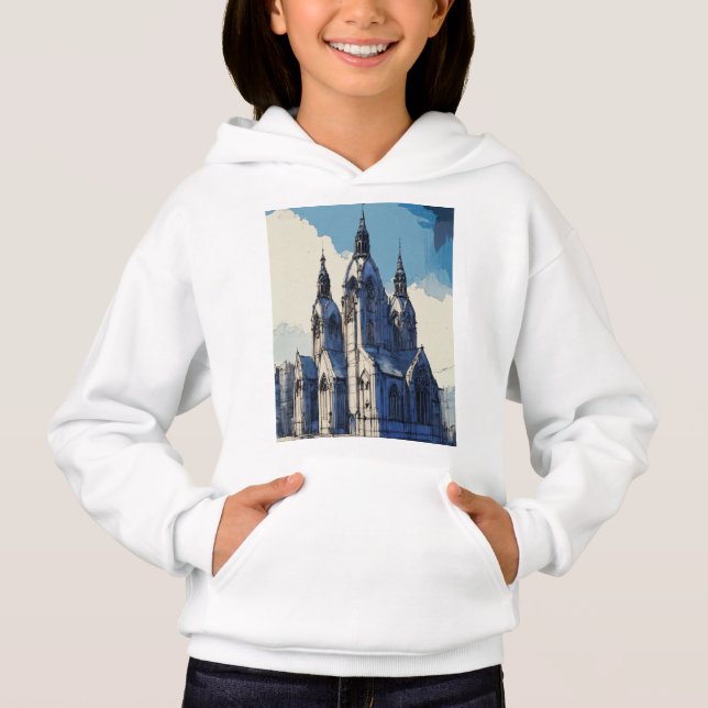 "Catedral Gótica: Boceto Rápido con Pluma Azul" Hoodie (Vorderseite)