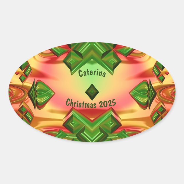 CATERINA ~ CHRISTMAS 2024 Green Red Yellow ~ Ovaler Aufkleber (Vorderseite)