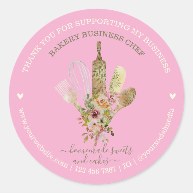 Catering Bäckerei Koch Rustikal rosa niedlich Runder Aufkleber (Vorderseite)