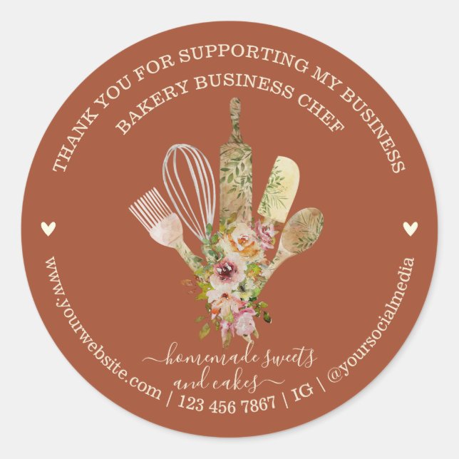 Catering Bäckerei Koch Rustikale Terrakotta Runder Aufkleber (Vorderseite)