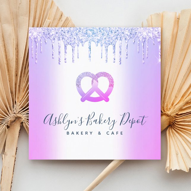 Catering Bäckerei Konditorei Koch Lila Glitzer Tro Quadratische Visitenkarte (Von Creator hochgeladen)