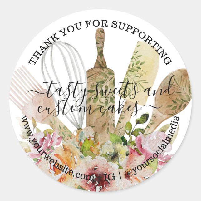 Catering Bäckerei Küche Rustikale Eukalyptus Flora Runder Aufkleber (Vorderseite)