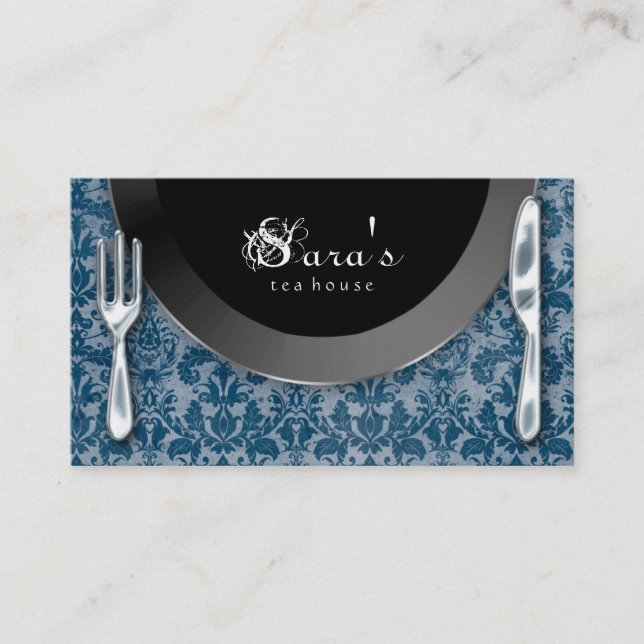 Catering Business Cards Cutlery Plate Blue Visitenkarte (Vorderseite)