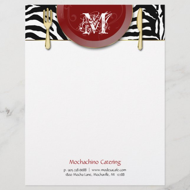 Catering Letterhead Stationery Cutlery Zebra Red Briefkopf (Vorderseite)