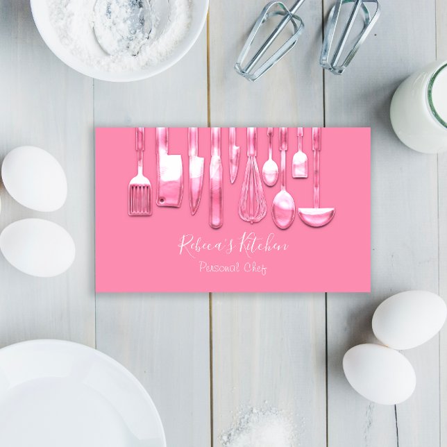 Catering Personal Koch Restaurant Rose Rosa Visitenkarte (Catering Personal Chef Restaurant Rose Pink Business Card)