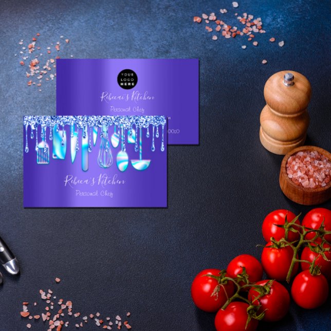 Catering Personal Koch Restaurant Tropfen BlueKüch Visitenkarte (Catering Personal Chef Restaurant Drip BlueKitchen Business Card)
