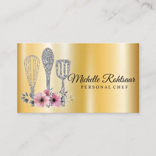 Catering Personal Koch Restaurant Tropfen Red Gold Visitenkarte (Vorderseite)