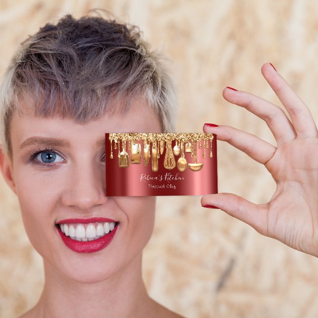 Catering Personal Koch Restaurant Tropfen Rose Coo Visitenkarte (Catering Personal Chef Restaurant Drip Rose Cooper Business Card)