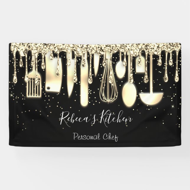 Catering Persönlicher Koch Küche Gold Utensils Sch Banner (Horizontal)