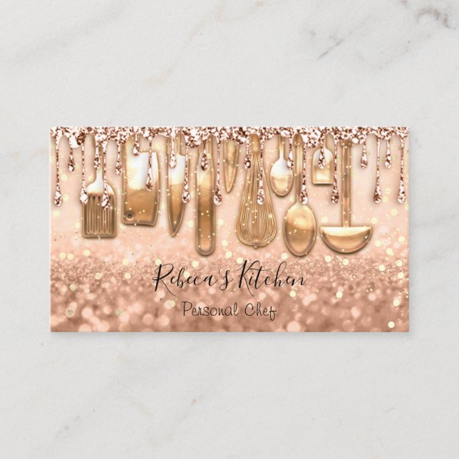 Catering Persönlicher Koch Küche Rose Confetti Visitenkarte (Vorderseite)