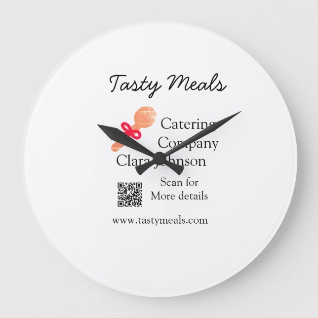 Catering Services fügen den Namen QR-Code Website  Große Wanduhr (Vorderseite)