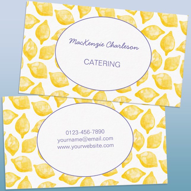 Catering-Visitenkarte für Aquarellfarben Visitenkarte (Watercolor lemon pattern custom modern business card)