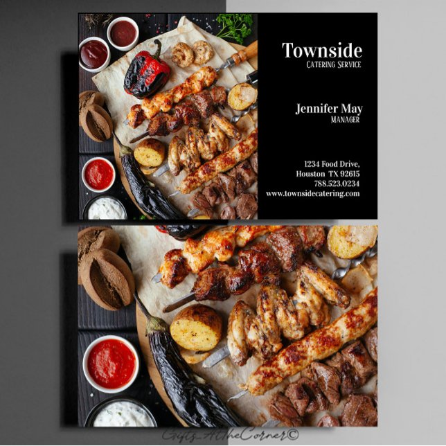 Catering-Visitenkarte im schwarzen Hintergrund Visitenkarte (Von Creator hochgeladen)