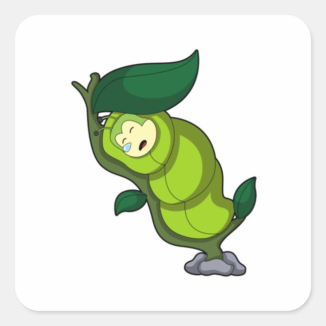 Caterpillar at Sleeping with Leaf Quadratischer Aufkleber (Vorderseite)