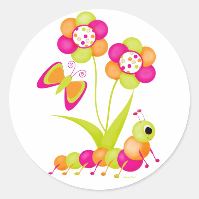 Caterpillar auf eine Schmetterlingstickerin Runder Aufkleber (Vorderseite)