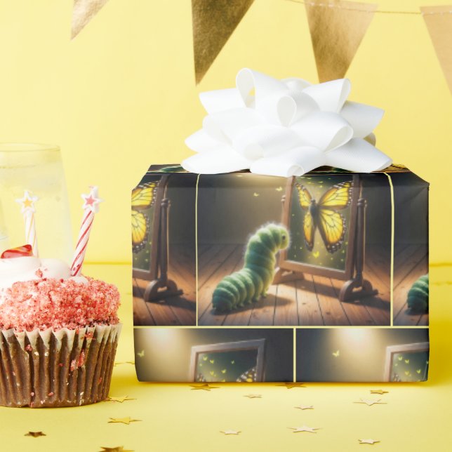 Caterpillar Looking At a Butterfly In a Mirror Geschenkpapier (Geburtstagsparty)