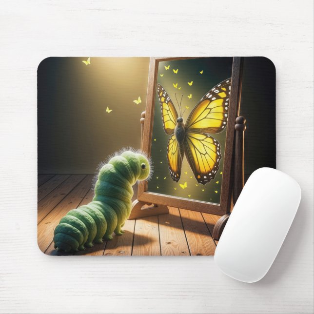 Caterpillar Looking At a Butterfly In a Mirror Mousepad (Mit Mouse)