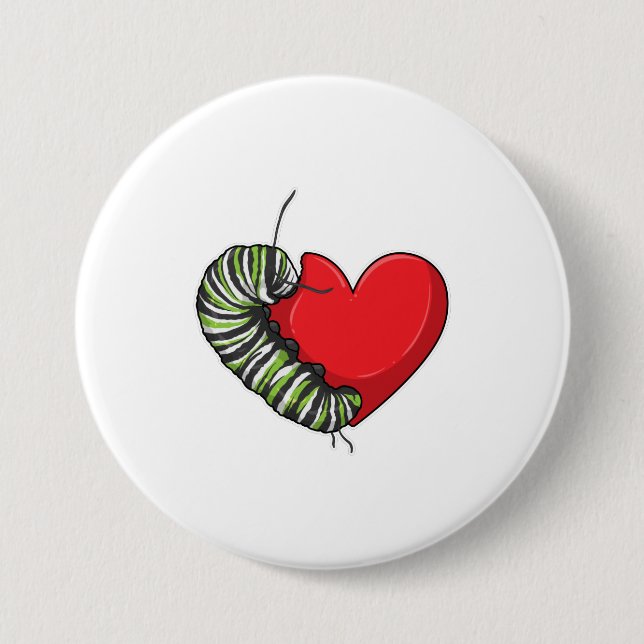Caterpillar Love Heart Button (Vorderseite)