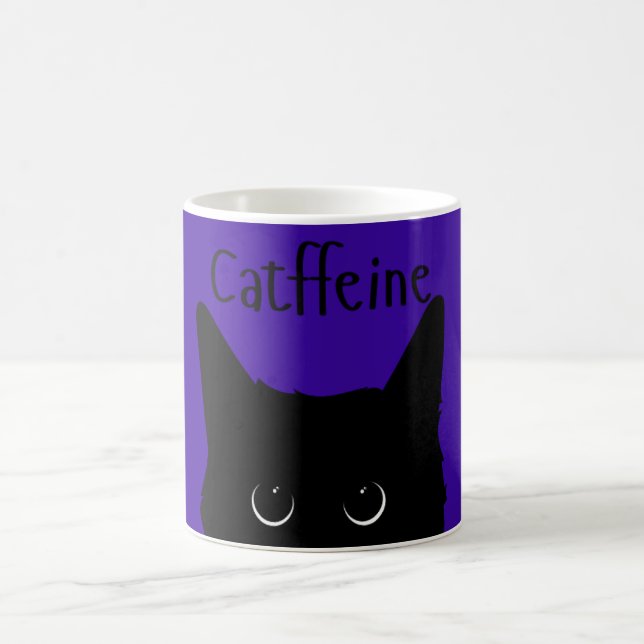 Catffeine Black Cat Lila Hintergrund Kaffeetasse (Mittel)