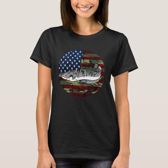 Catfish Fishing America USA Flag Camouflage Fishin T-Shirt (Vorderseite)