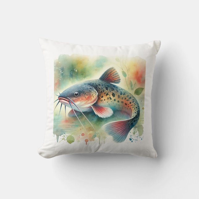 Catfish in Watercolor Art 170724AREF129 - Watercol Kissen (Vorderseite)