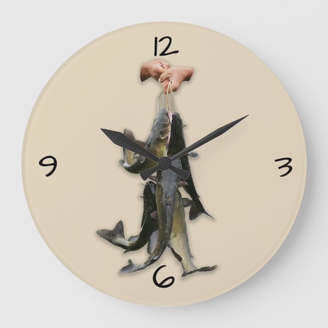 Catfish on a Stringer Große Wanduhr (Vorderseite)