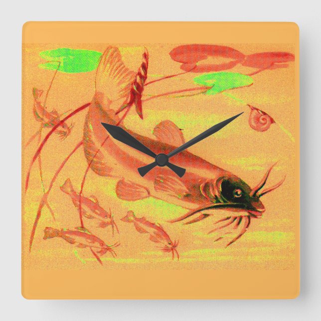 catfish quadratische wanduhr (Vorderseite)