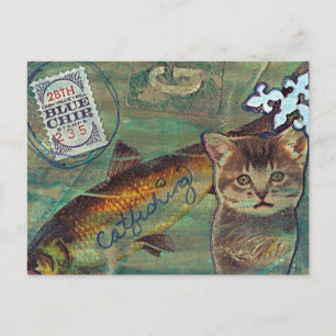 Catfishing Mixed Media Collage Postkarte