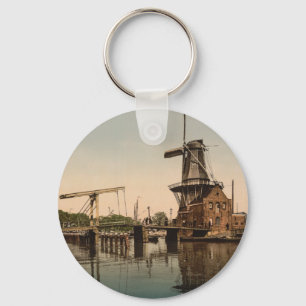 Catharine Bridge and Windmill, Haarlem, Netherland Schlüsselanhänger