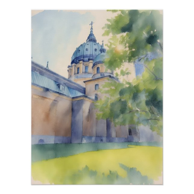Cathedral Marie-Reine-Du-Monde watercolor  Poster (Vorderseite)