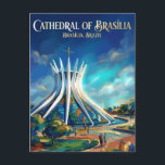 Cathedral of Brasília Brazil Postkarte<br><div class="desc">Designed by the legendary architect Oscar Niemeyer, the Metropolitan Cathedral of Brasília is a masterpiece of modern architecture. Its structure consists of 16 curved concrete columns that represent hands reaching up toward heaven. Inside, the space is flooded with natural light passing through stained-glass windows in shades of blue, green, and...</div>