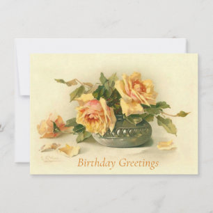 Catherine Klein Yellow Rose Vase Birthday Postcard Mitteilungskarte