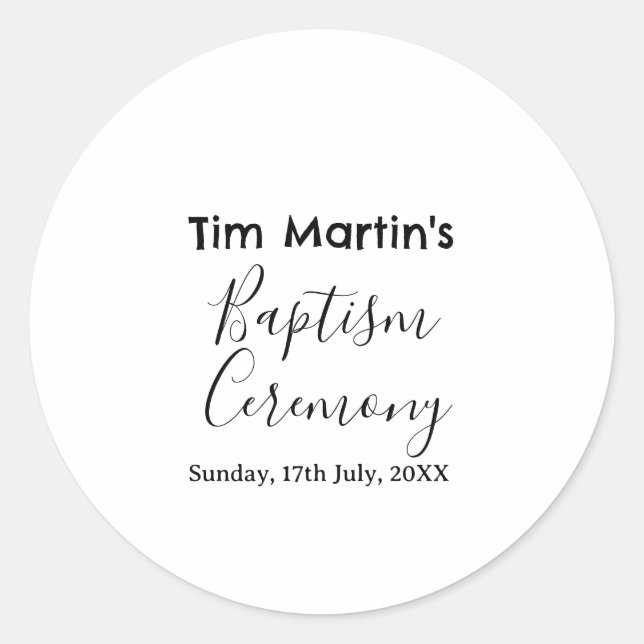Catholic baptism ceremony name date simple minimal runder aufkleber (Vorderseite)