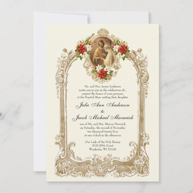 CATHOLIC CHRISTMAS POINSETTIA WEDDING INVITATIONS EINLADUNG (Vorderseite)