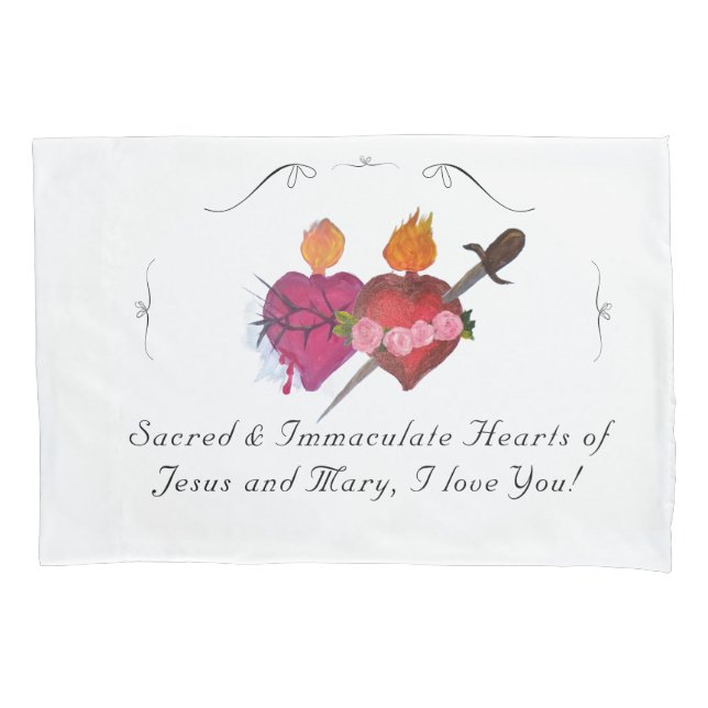 Catholic Customizable Hearts of Jesus & Mary Kissenbezug (Vorderseite)