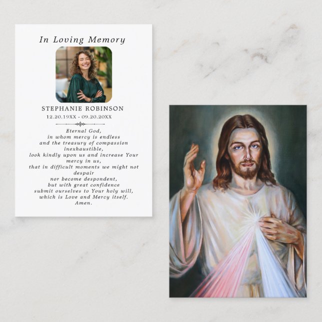 Catholic Divine Mercy Jesus Funeral Prayer Card Visitenkarte (Vorne/Hinten)