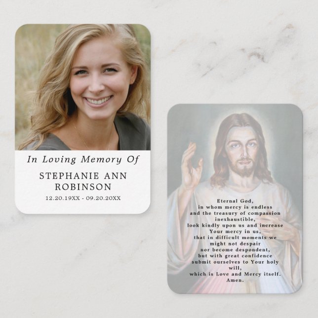  Catholic Divine Mercy Jesus Funeral Prayer Card Visitenkarte (Vorne/Hinten)